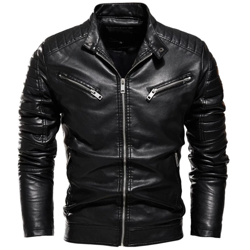 Jaqueta de Couro Masculina Casual Clássica - Preta