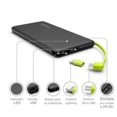 Bateria Portátil Power Bank 10.000mAh Universal -  Pineng