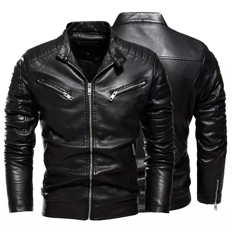 Jaqueta de Couro Masculina Casual Clássica - Preta