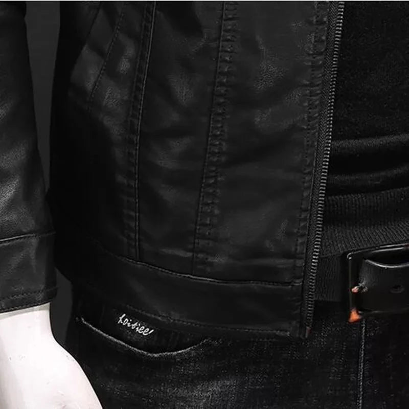 Jaqueta de Couro Masculina Casual Clássica - Preta