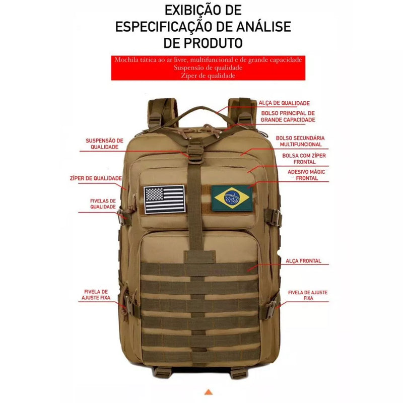 Mochila Tática Reforçada Impermeável 50 Litros Camping