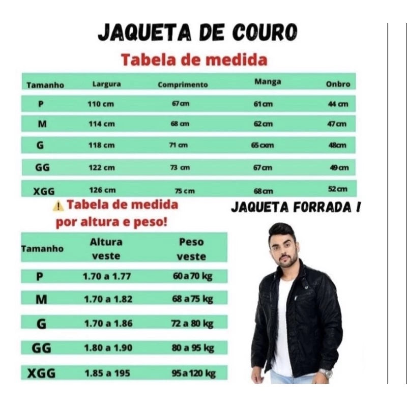 Jaqueta de Couro Masculina Casual Clássica - Preta