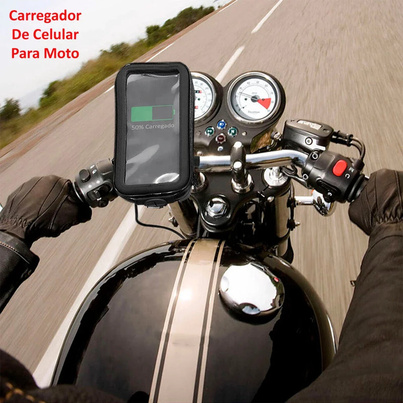 Suporte Celular para Moto à Prova d'Água Case de Couro Impermeável com Zíper e Carregador USB