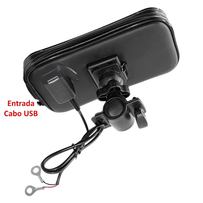 Suporte Celular para Moto à Prova d'Água Case de Couro Impermeável com Zíper e Carregador USB