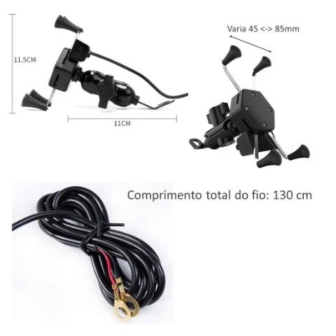 Suporte Celular para Moto Garra Universal com Carregador USB 5V