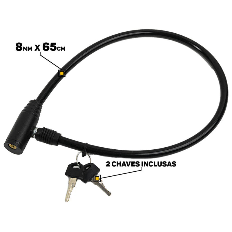 Trava De Segurança Anti Furto Cadeado Para Bicicleta Com Chave 8mm x 65cm Bramix