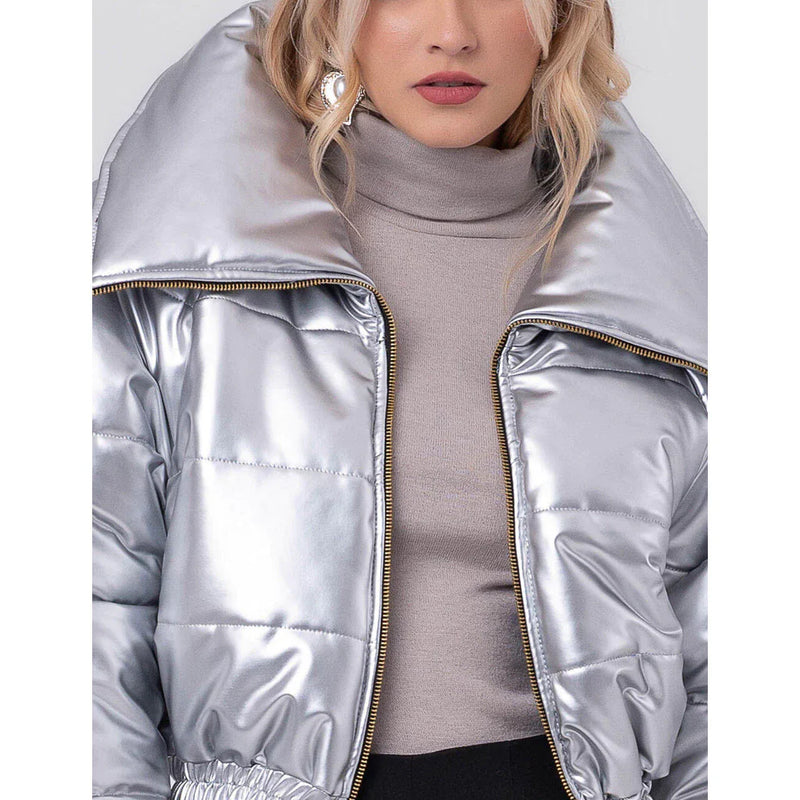 Jaqueta Couro Eco Puffer Prata Labrava