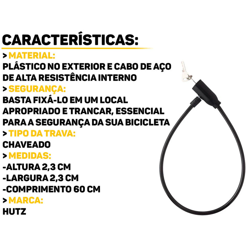 Cadeado Para Bicicleta Trava De Segurança Reforçada Bike Antifurto Com Chave Cabo De Aço 60cm